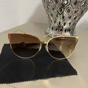 Yves Saint Laurent Gold Frame Brown Gradient Lens Cat-Eye Sunglasses